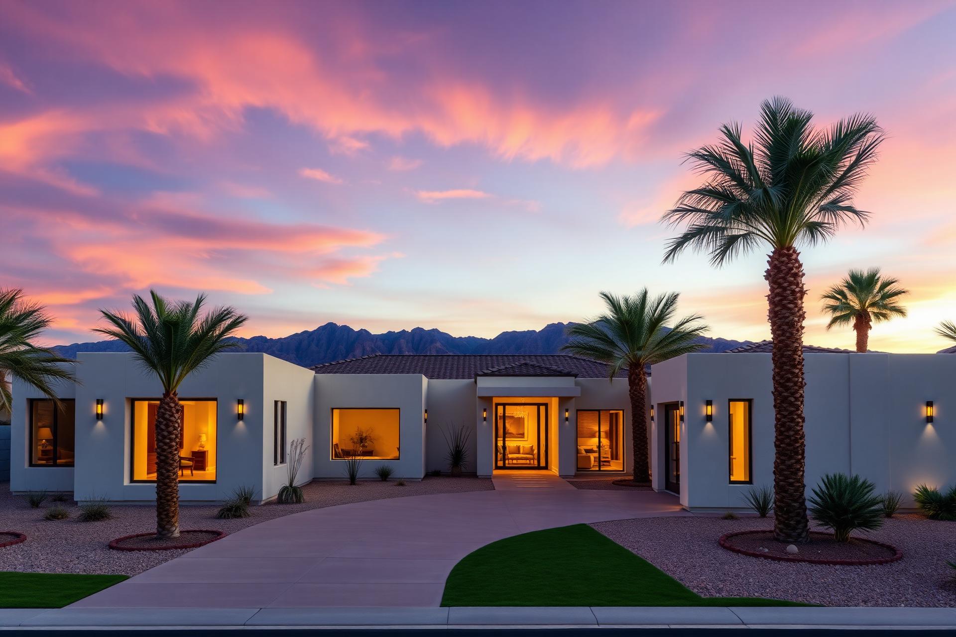 Luxury modern home in Las Vegas at dusk